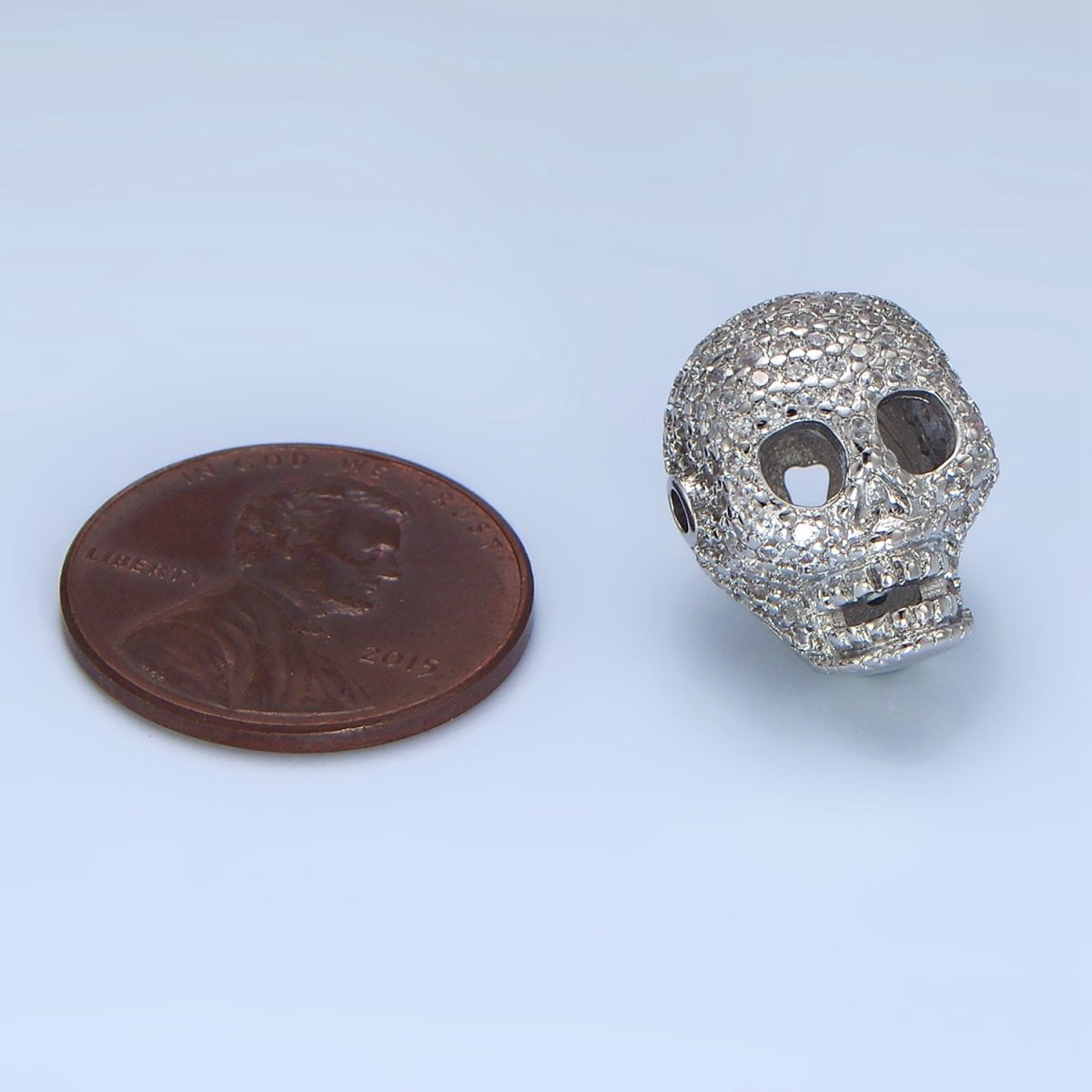 White Gold Filled 15mm Micro Paved CZ Human Skeleton Bead | B062