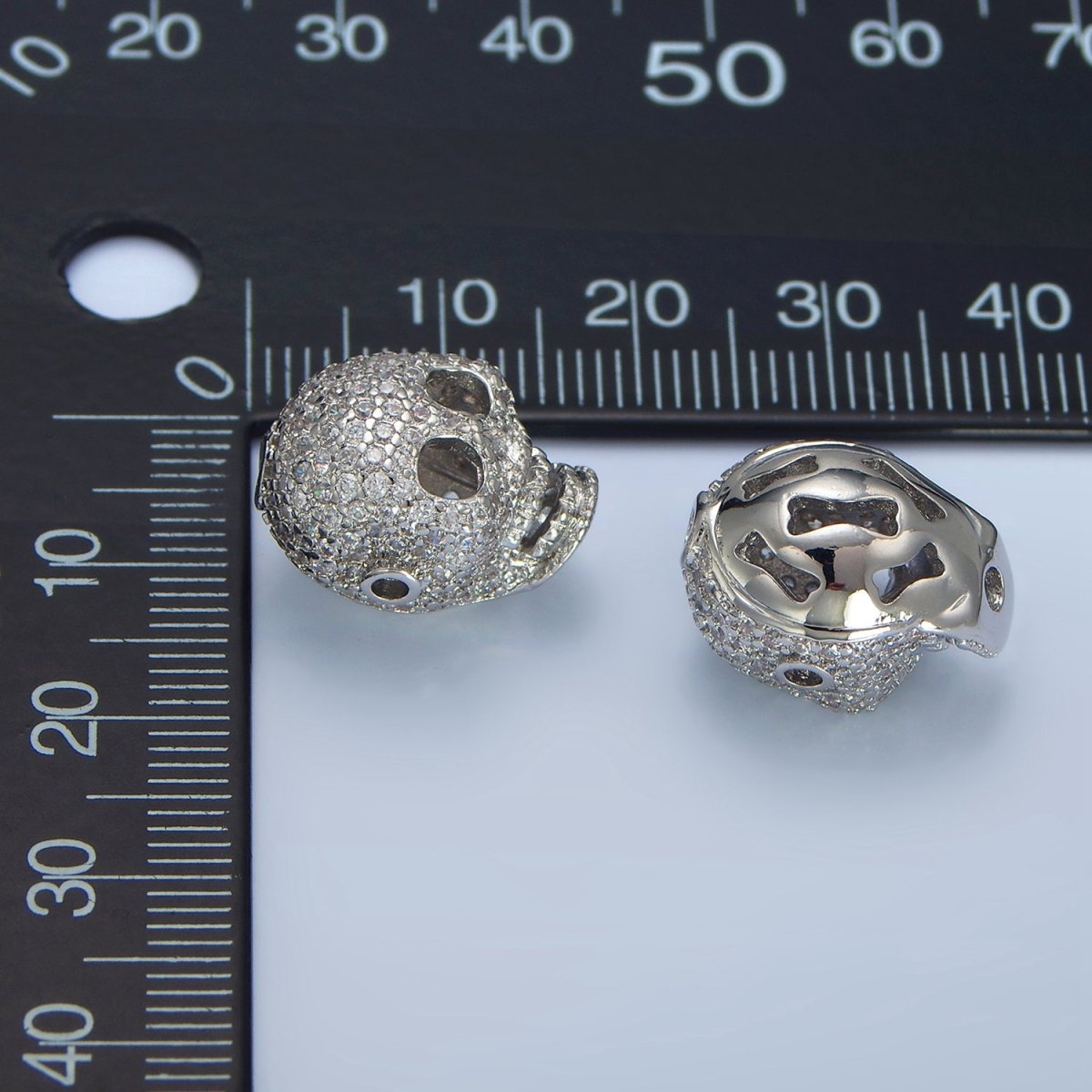 White Gold Filled 15mm Micro Paved CZ Human Skeleton Bead | B062