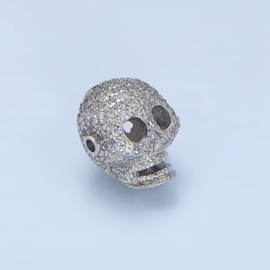 White Gold Filled 15mm Micro Paved CZ Human Skeleton Bead | B062