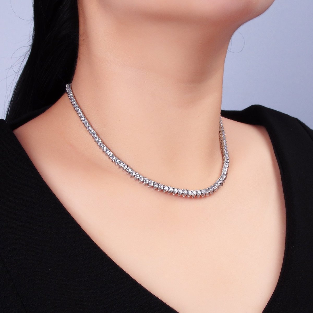 White Gold Filled 4.2mm Clear CZ Three-Prong Tennis Chain 16 Inch Necklace | WA-2662