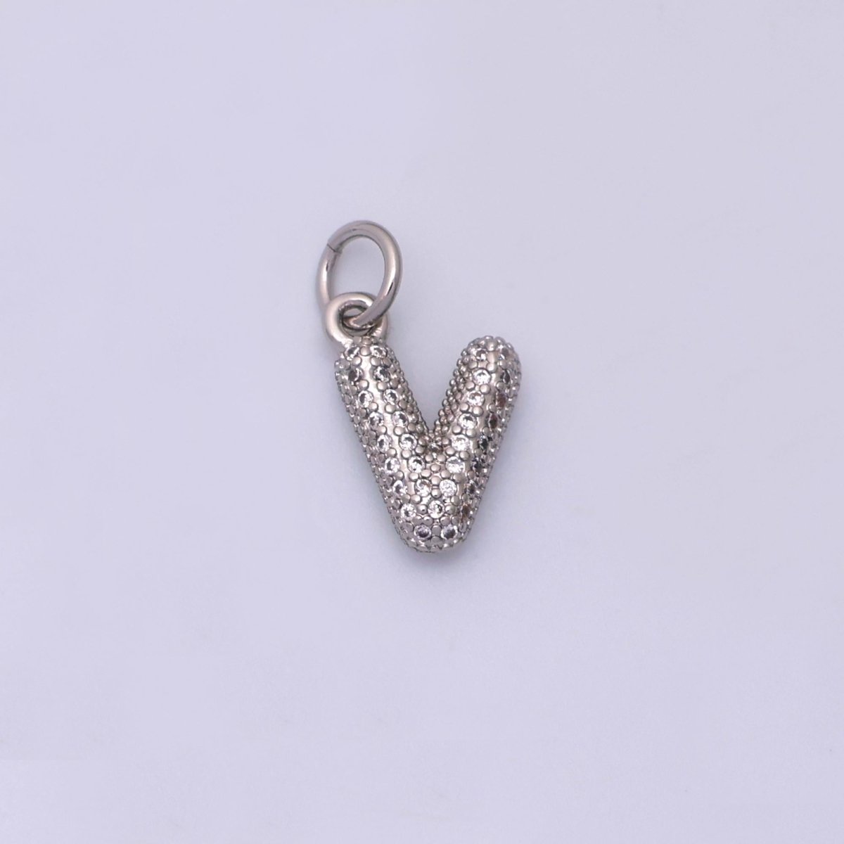 White Gold Filled Micro Paved CZ Chubby Balloon Initial Letter Pendant | A157 - A169