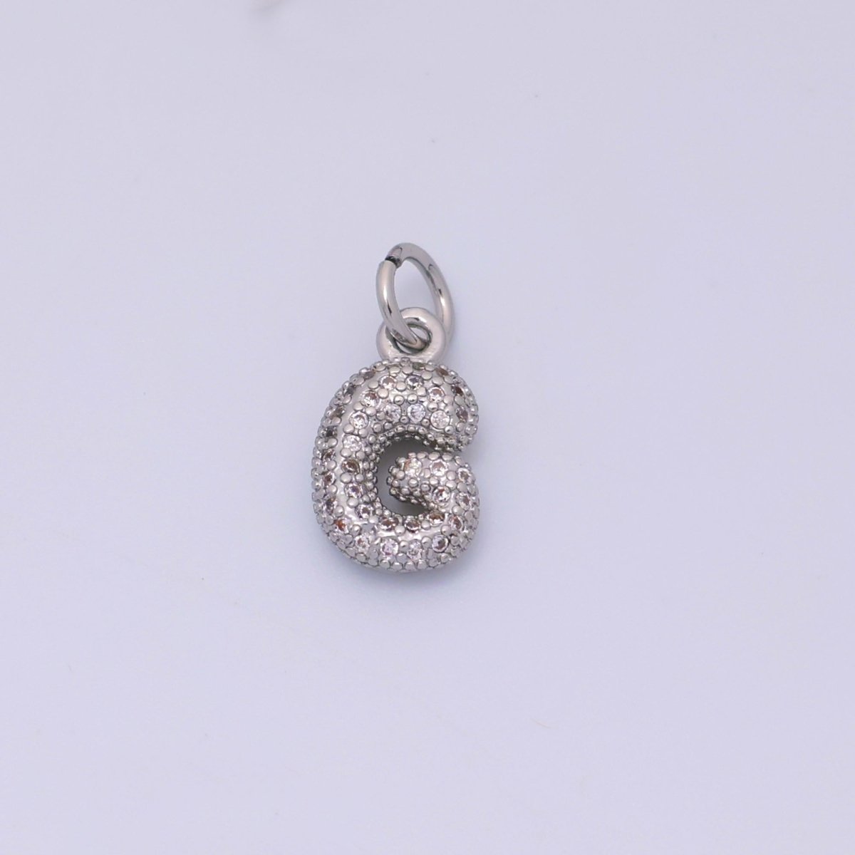 White Gold Filled Micro Paved CZ Chubby Balloon Initial Letter Pendant | A157 - A169
