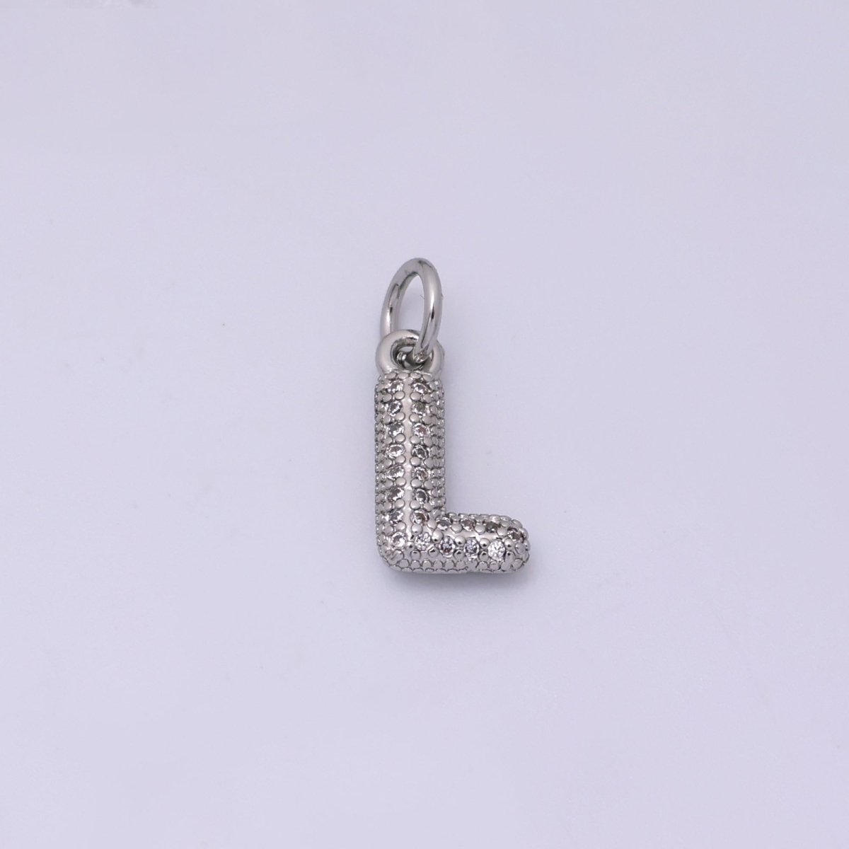 White Gold Filled Micro Paved CZ Chubby Balloon Initial Letter Pendant | A157 - A169