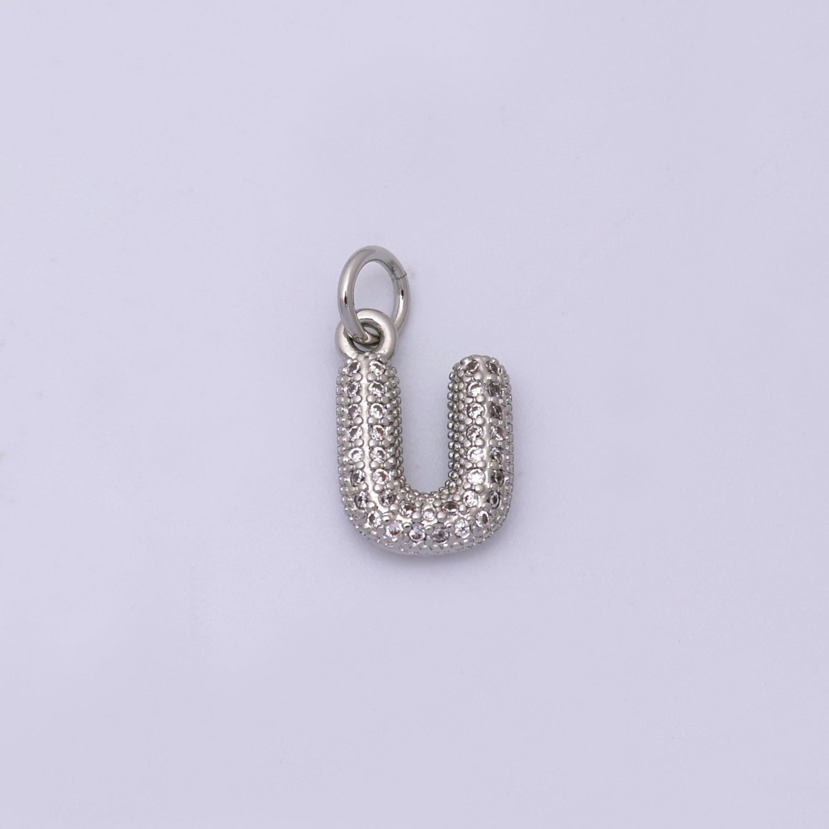 White Gold Filled Micro Paved CZ Chubby Balloon Initial Letter Pendant | A157 - A169