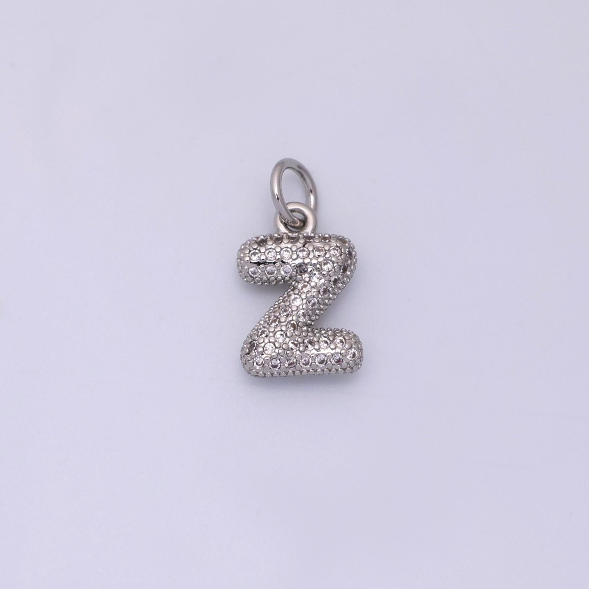 White Gold Filled Micro Paved CZ Chubby Balloon Initial Letter Pendant | A157 - A169