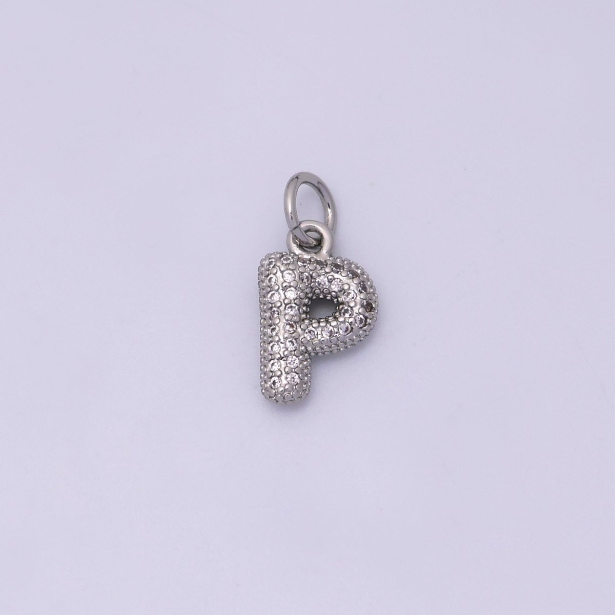 White Gold Filled Micro Paved CZ Chubby Balloon Initial Letter Pendant | A157 - A169