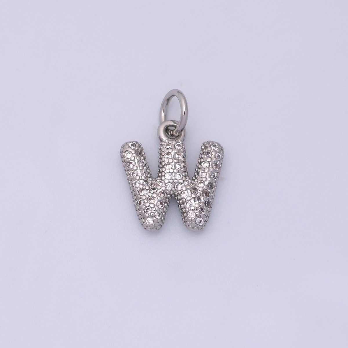White Gold Filled Micro Paved CZ Chubby Balloon Initial Letter Pendant | A157 - A169