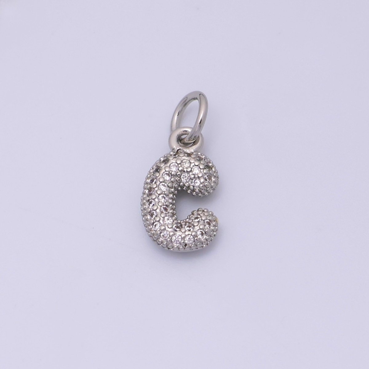 White Gold Filled Micro Paved CZ Chubby Balloon Initial Letter Pendant | A157 - A169