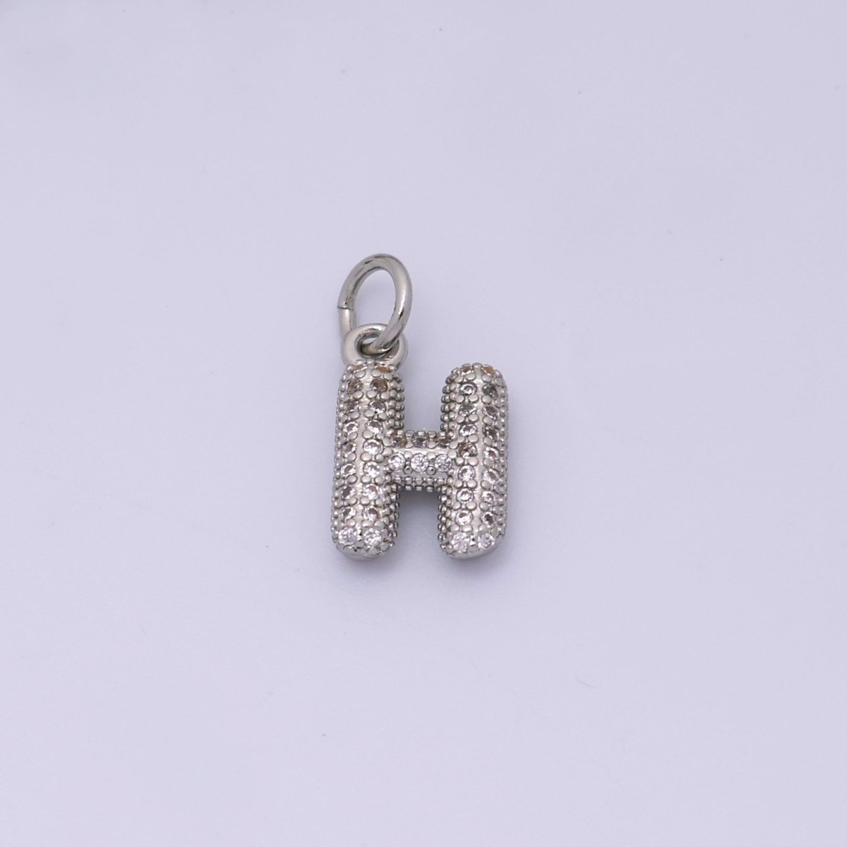 White Gold Filled Micro Paved CZ Chubby Balloon Initial Letter Pendant | A157 - A169
